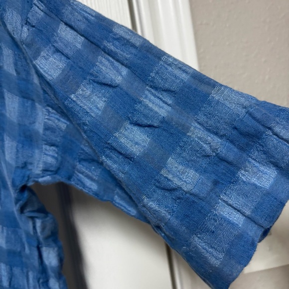 Poetry Blue Buffalo Plaid Women's Linen Blend 3/4 Sleeve Blouse Top Size 12 - Picture 4 of 10